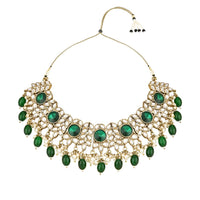 Etnico Gold Plated Traditional Kundan Pearl Drop Bridal Choker Necklace With Earrings & Maang Tikka Jewellery Set For Women/Girls (K7258G)