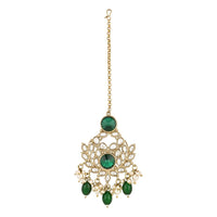Etnico Gold Plated Traditional Kundan Pearl Drop Bridal Choker Necklace With Earrings & Maang Tikka Jewellery Set For Women/Girls (K7258G)