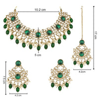 Etnico Gold Plated Traditional Kundan Pearl Drop Bridal Choker Necklace With Earrings & Maang Tikka Jewellery Set For Women/Girls (K7258G)