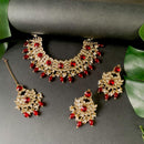 Etnico Gold Plated Traditional Kundan Pearl Drop Bridal Choker Necklace With Earrings & Maang Tikka Jewellery Set For Women/Girls (K7258M)