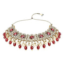 Etnico Gold Plated Traditional Kundan Pearl Drop Bridal Choker Necklace With Earrings & Maang Tikka Jewellery Set For Women/Girls (K7258M)