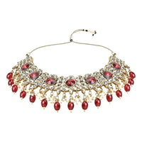 Etnico Gold Plated Traditional Kundan Pearl Drop Bridal Choker Necklace With Earrings & Maang Tikka Jewellery Set For Women/Girls (K7258M)