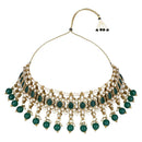 Etnico Gold Plated Traditional Kundan & Pearl Drop Choker Necklace With Earrings & Maang Tikka Set For Women (K7276G)