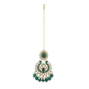 Etnico Gold Plated Traditional Kundan & Pearl Drop Choker Necklace With Earrings & Maang Tikka Set For Women (K7276G)