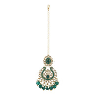 Etnico Gold Plated Traditional Kundan & Pearl Drop Choker Necklace With Earrings & Maang Tikka Set For Women (K7276G)