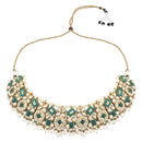 Etnico Gold Plated Traditional Floral Kundan & Pearl Choker Necklace Jewellery Earrings & Maang tikka Set For Women (Green)