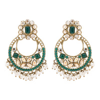 Etnico Gold Plated Traditional Floral Kundan & Pearl Choker Necklace Jewellery Earrings & Maang tikka Set For Women (Green)