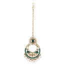 Etnico Gold Plated Traditional Floral Kundan & Pearl Choker Necklace Jewellery Earrings & Maang tikka Set For Women (Green)