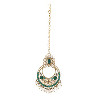 Etnico Gold Plated Traditional Floral Kundan & Pearl Choker Necklace Jewellery Earrings & Maang tikka Set For Women (Green)