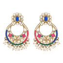 Etnico Gold Plated Traditional Floral Kundan & Pearl Choker Necklace Jewellery Earrings & Maang tikka Set For Women (K7304Mul)