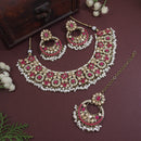 Etnico Gold Plated Traditional Floral Kundan & Pearl Choker Necklace Jewellery Earrings & Maang tikka Set For Women (Dark Pink)