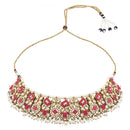 Etnico Gold Plated Traditional Floral Kundan & Pearl Choker Necklace Jewellery Earrings & Maang tikka Set For Women (Dark Pink)