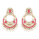 Etnico Gold Plated Traditional Floral Kundan & Pearl Choker Necklace Jewellery Earrings & Maang tikka Set For Women (Dark Pink)