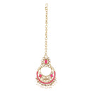 Etnico Gold Plated Traditional Floral Kundan & Pearl Choker Necklace Jewellery Earrings & Maang tikka Set For Women (Dark Pink)