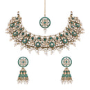 Etnico Gold Plated Traditional Kundan & Pearl Choker Necklace Jewellery Earrings & Maang tikka Set For Women (K7305G)