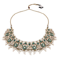 Etnico Gold Plated Traditional Kundan & Pearl Choker Necklace Jewellery Earrings & Maang tikka Set For Women (K7305G)