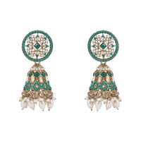 Etnico Gold Plated Traditional Kundan & Pearl Choker Necklace Jewellery Earrings & Maang tikka Set For Women (K7305G)