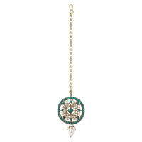 Etnico Gold Plated Traditional Kundan & Pearl Choker Necklace Jewellery Earrings & Maang tikka Set For Women (K7305G)