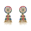 Etnico Gold Plated Traditional Kundan & Pearl Choker Necklace Jewellery Earrings & Maang tikka Set For Women (Muli-color)