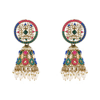 Etnico Gold Plated Traditional Kundan & Pearl Choker Necklace Jewellery Earrings & Maang tikka Set For Women (Muli-color)