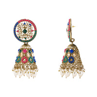 Etnico Gold Plated Traditional Kundan & Pearl Choker Necklace Jewellery Earrings & Maang tikka Set For Women (Muli-color)