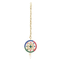 Etnico Gold Plated Traditional Kundan & Pearl Choker Necklace Jewellery Earrings & Maang tikka Set For Women (Muli-color)