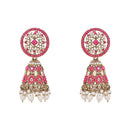 Etnico Gold Plated Traditional Kundan & Pearl Choker Necklace Jewellery Earrings & Maang tikka Set For Women (Dark Pink)