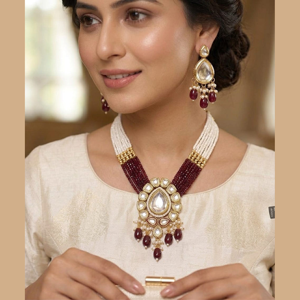 Knigght Angel Traditional Kundan Stone Pearl And Beads Necklace Set