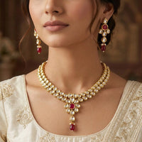 Knigght Angel Traditional Kundan Stone Pearl And Beads Necklace Set