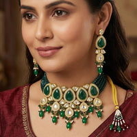 Knigght Angel Traditional Kundan Stone Pearl And Beads Choker Necklace Set