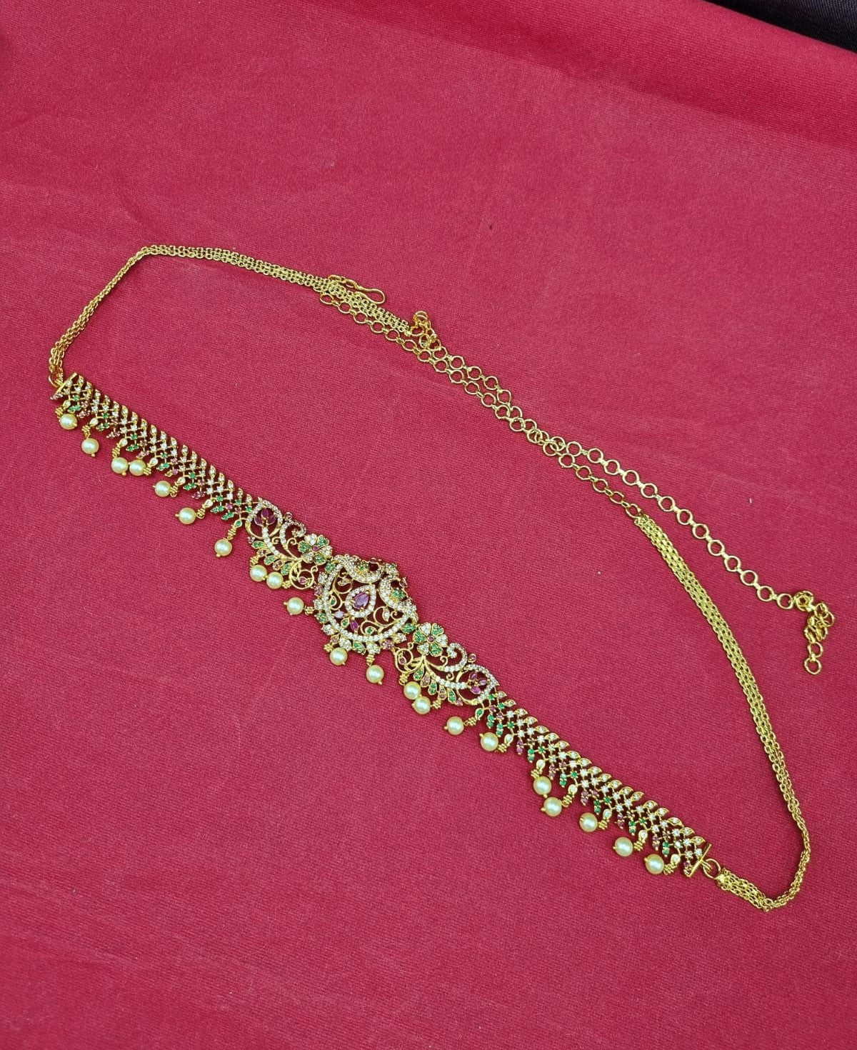 LAFZ  Ornate Peacock Filigree Waist Chain with Pearls