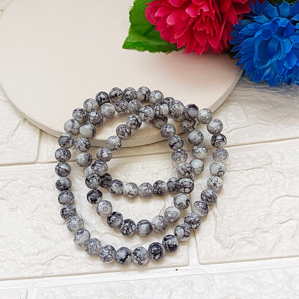 Kriaa Colored Printed Round Beads 1 String For Jewellery Making (Approx 77 Beads)