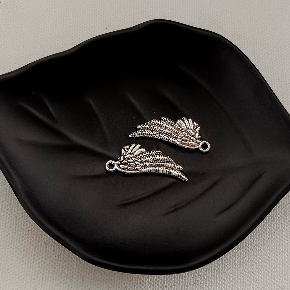 Kriaa Silver Oxidised Angel Wing Charms Pendants DIY for Necklace Bracelet Jewelry Making and Crafting