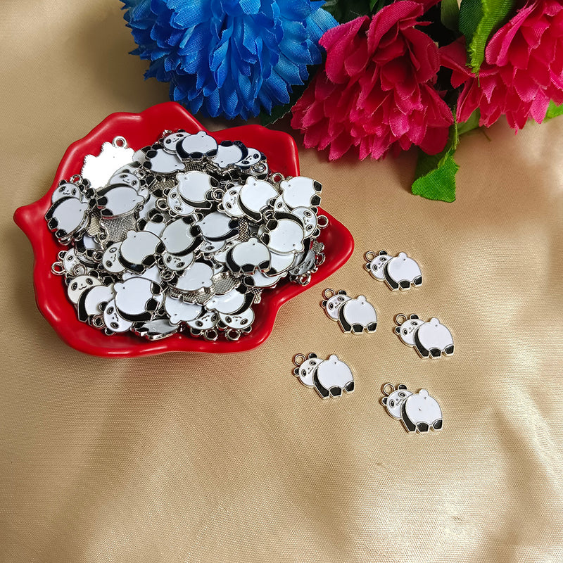 Kriaa Beads Silver Plated Cute Panda Pendant/ Charm For Pendant, Earrings, Bracelets Making