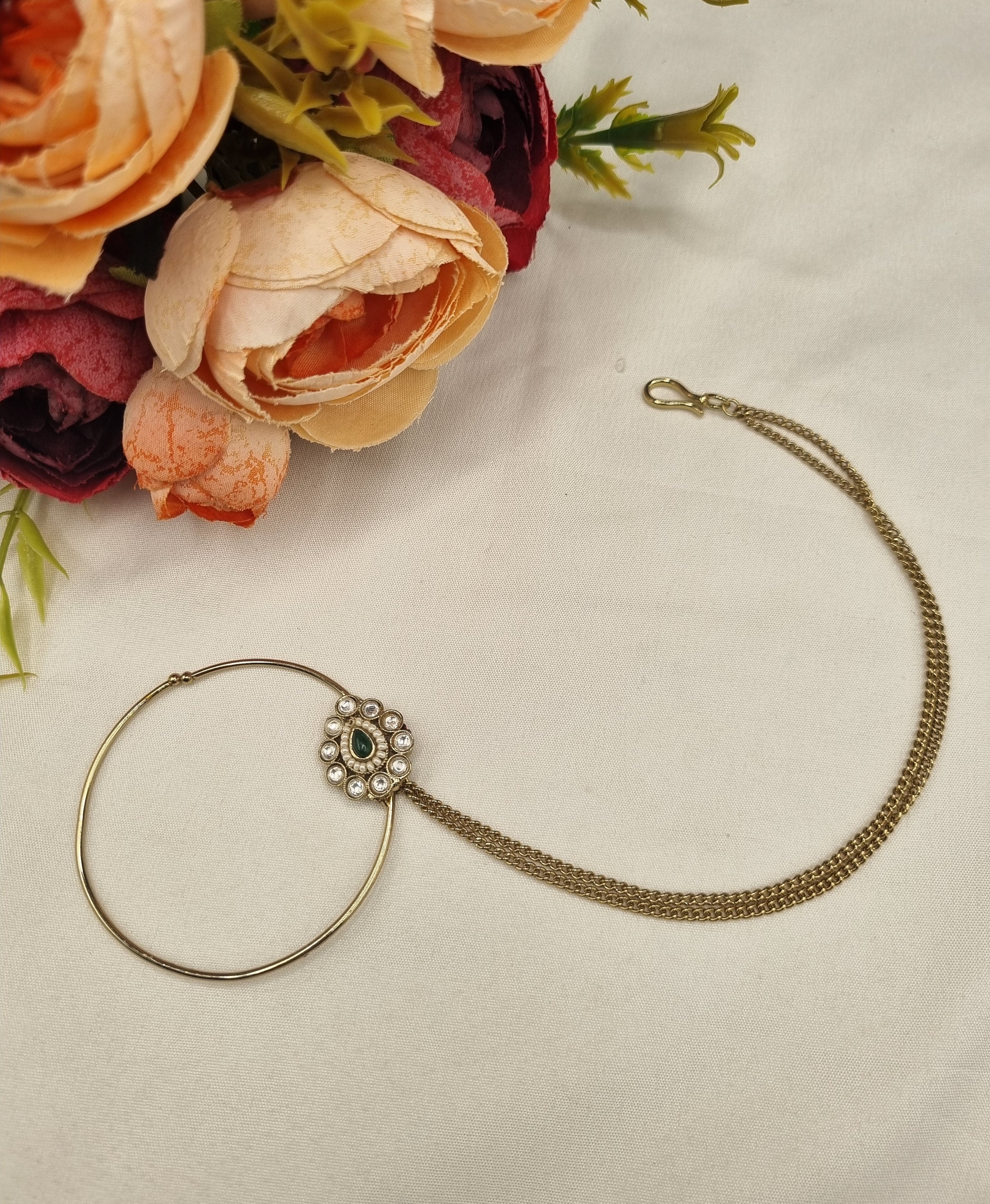 LAFZ  Teardrop Medallion Nath with Layered Chain - KDNT6