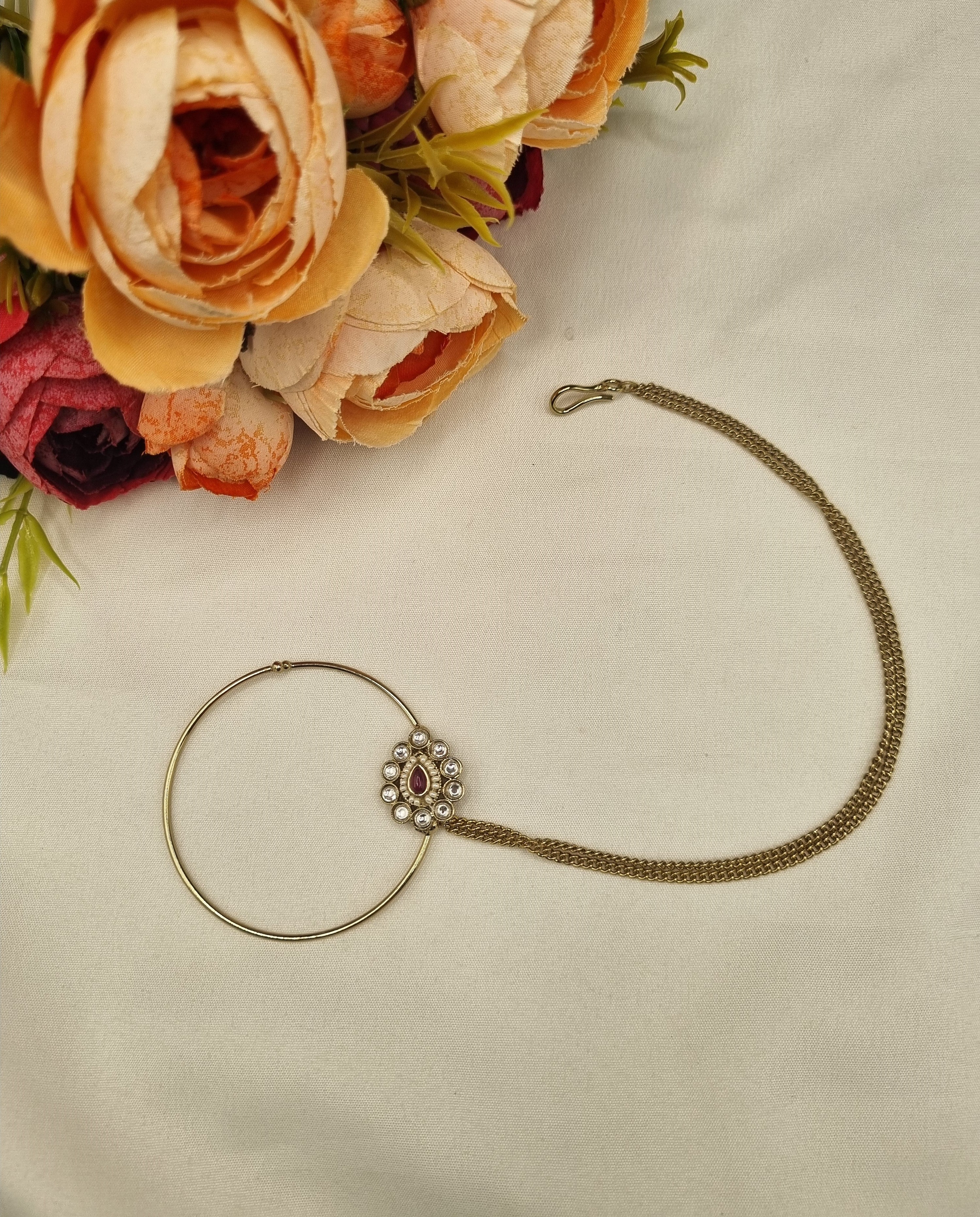 LAFZ  Teardrop Medallion Nath with Layered Chain - KDNT6