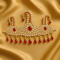 Mahi Royal Red crystals Pearl Safa Kalangi for Groom | Gold Plated Wedding Turban Brooch with Red Stones and Beads (KL1001025G)