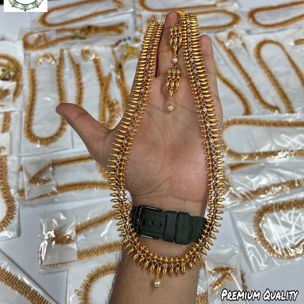 Diksha Collection Gold Plated Matte Finish Pota Stone Long Necklace Set