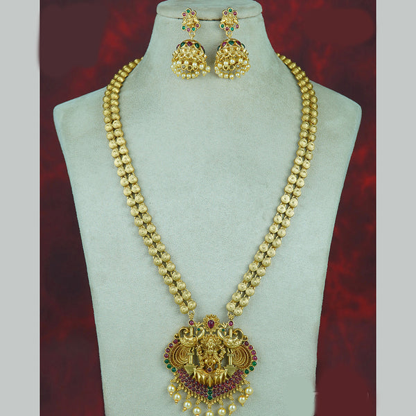 Diksha Collection Gold Plated Pota Stone Temple Long Necklace Set