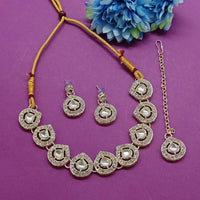 Knigght angel  Gold Plated Crystal Stone Leaf Shape Choker Necklace Set