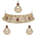 Etnico Gold Plated Traditional Design Stone Work Choker Necklace Jewellery Set With Earring & Maang Tikka For Women/Girls (M4170FLWi)