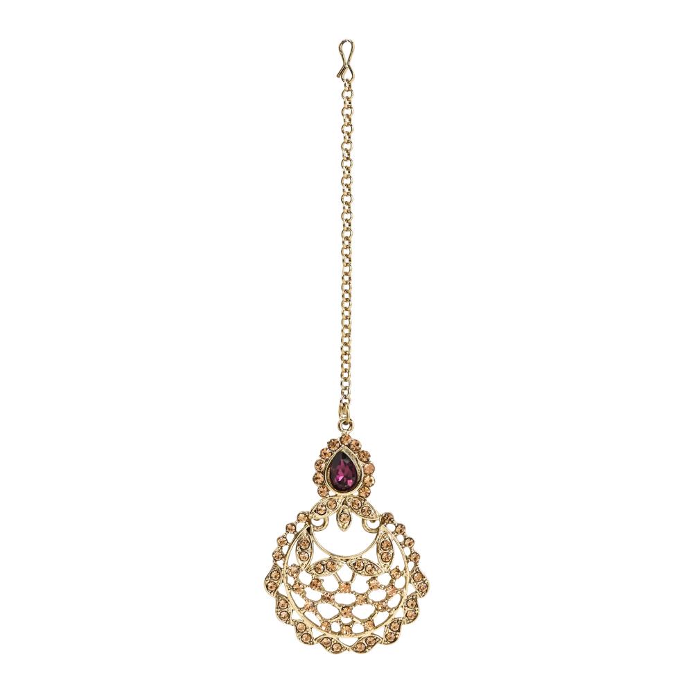 Etnico Gold Plated Traditional Design Stone Work Choker Necklace Jewellery Set With Earring & Maang Tikka For Women/Girls (M4170FLWi)