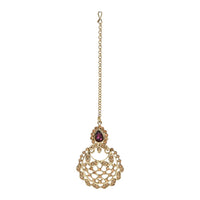 Etnico Gold Plated Traditional Design Stone Work Choker Necklace Jewellery Set With Earring & Maang Tikka For Women/Girls (M4170FLWi)