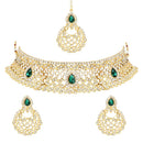 Etnico Gold Plated Traditional Design Stone Work Choker Necklace Jewellery Set With Earring & Maang Tikka For Women/Girls (M4170WG)