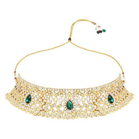 Etnico Gold Plated Traditional Design Stone Work Choker Necklace Jewellery Set With Earring & Maang Tikka For Women/Girls (M4170WG)