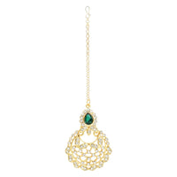 Etnico Gold Plated Traditional Design Stone Work Choker Necklace Jewellery Set With Earring & Maang Tikka For Women/Girls (M4170WG)