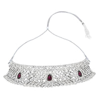 Etnico Silver Plated Traditional Design Stone Work Choker Necklace Jewellery Set With Earring & Maang Tikka For Women/Girls (M4170ZWi)