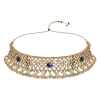 Etnico Gold Plated Traditional Design Stone Work Choker Necklace Jewellery Set With Earring & Maang Tikka For Women/Girls (M4171FLBl