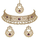 Etnico Gold Plated Traditional Design Stone Work Choker Necklace Jewellery Set With Earring & Maang Tikka For Women/Girls (M4171FLWi)