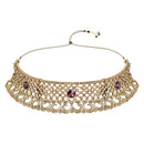 Etnico Gold Plated Traditional Design Stone Work Choker Necklace Jewellery Set With Earring & Maang Tikka For Women/Girls (M4171FLWi)